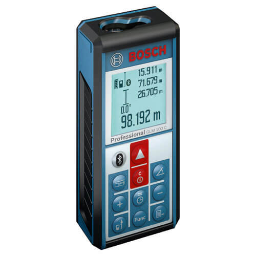Bosch GLM 100 Laser Distance Measure 100 Metre Range Metric & Imperial with Inclinometer Function, B