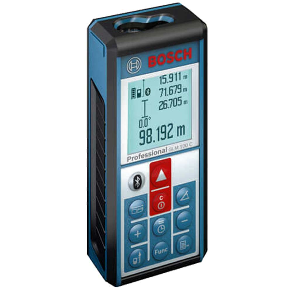 Bosch GLM 100 Laser Distance Measure 100 Metre Range Metric & Imperial with Inclinometer Function, B