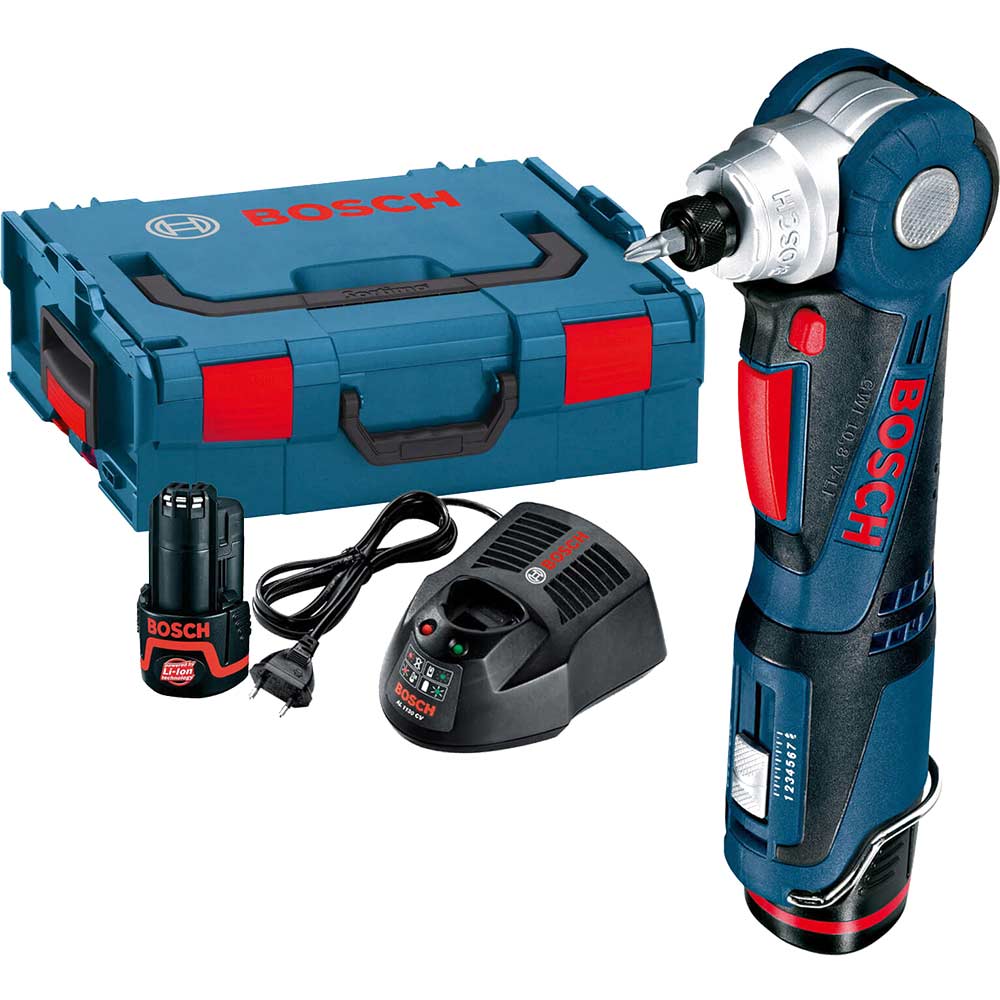 Bosch GWI 10.8 V-LI 10.8v Cordless Angle Screwdriver with 2 Lithium Ion Batteries 2ah + L Boxx