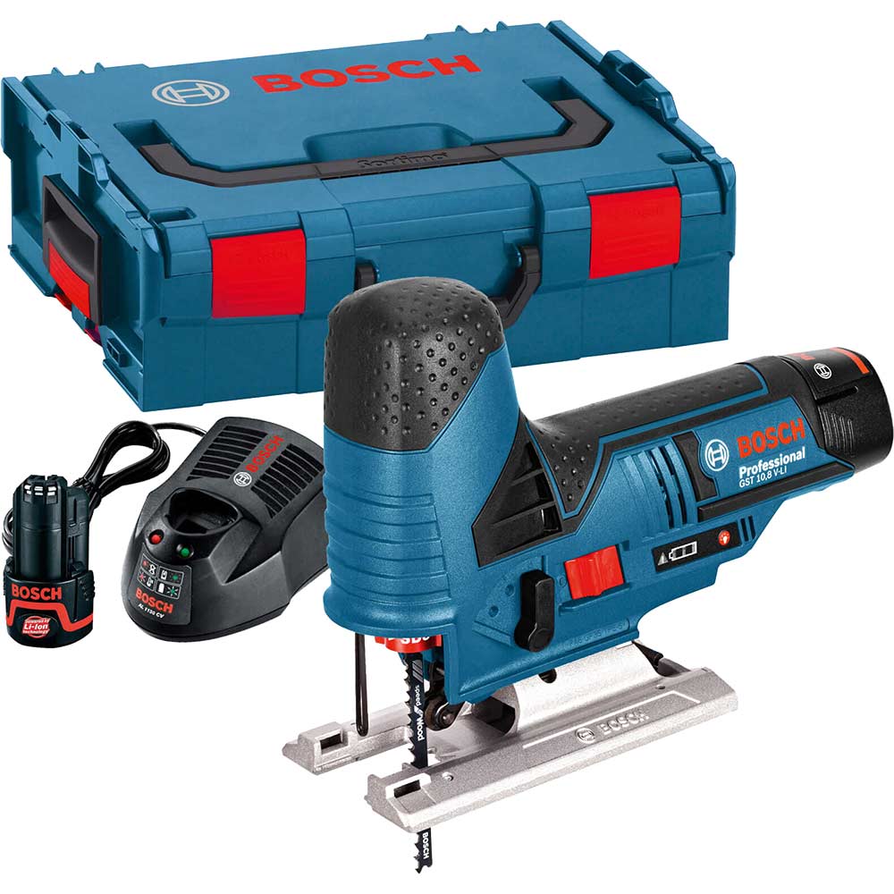 Image of Bosch GST 10.8 V-LI 10.8v Cordless Jigsaw with L Boxx & 2 Lithium Ion Batteries 2ah