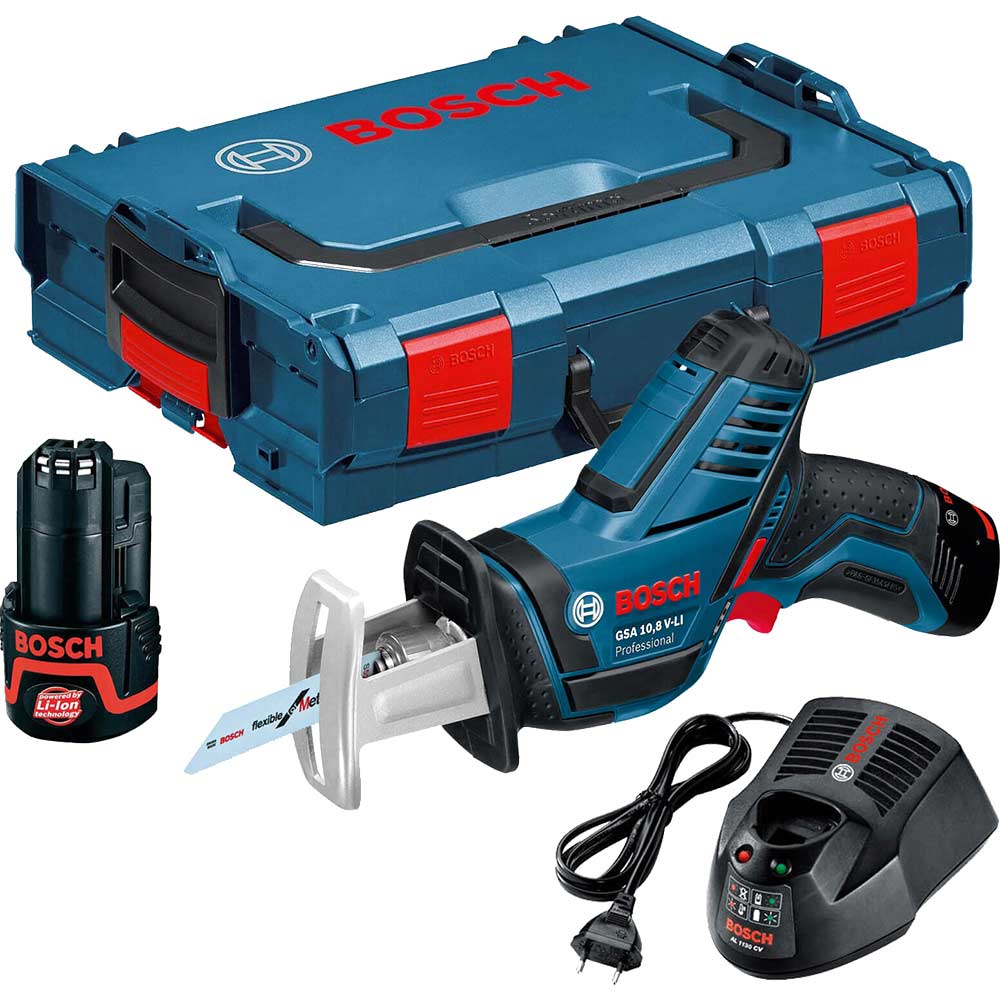 Bosch GSA 10.8 V-LI 10.8v Cordless Pocket Sabre Saw with 2 Lithium Ion Batteries 2ah + L Boxx