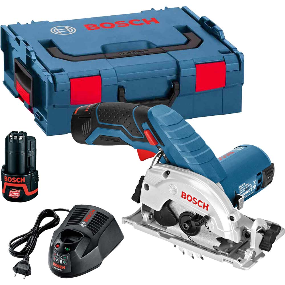 Image of Bosch GKS 10.8 V-LI 10.8v Cordless Circular Saw 85mm Blade with L Boxx & 2 Lithium Ion Batteries 2ah