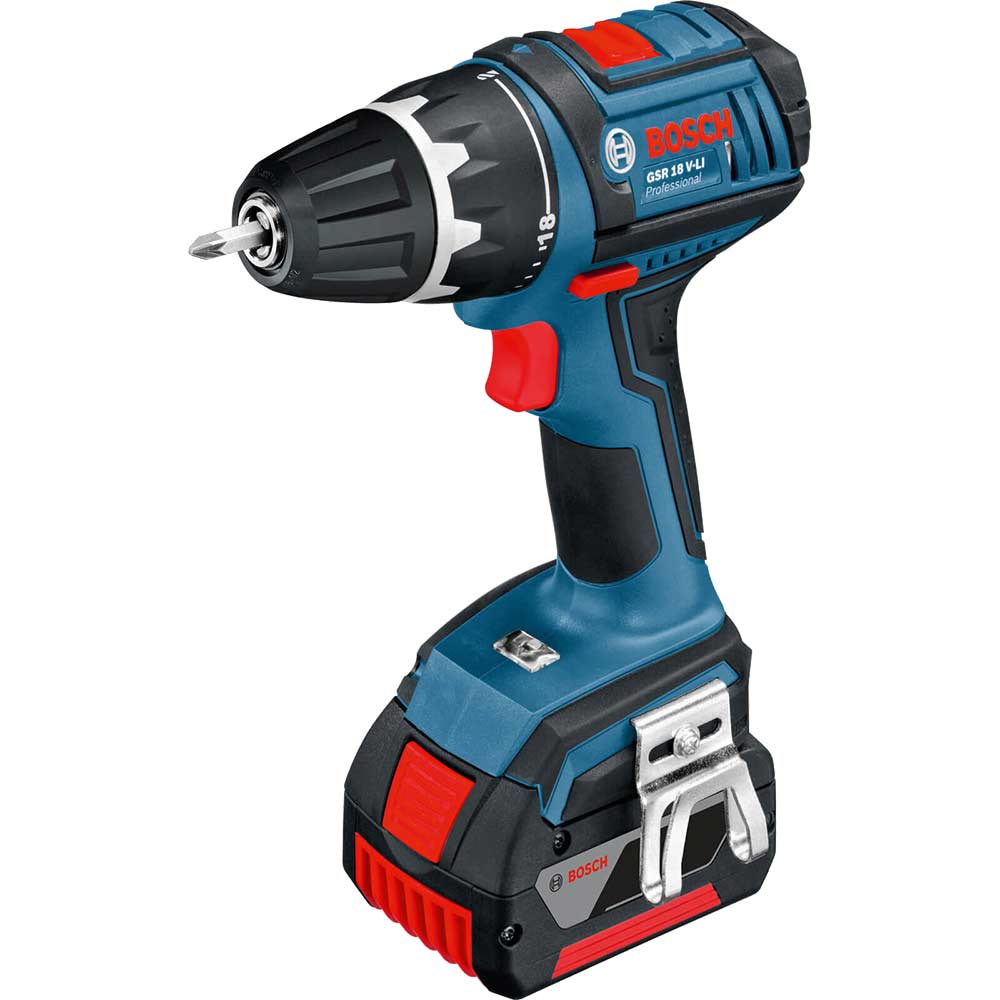 Bosch GSR 18 V-LI 18v 2 Speed Cordless Drill Driver with 2 Lithium Ion Batteries 1.3ah + L Boxx