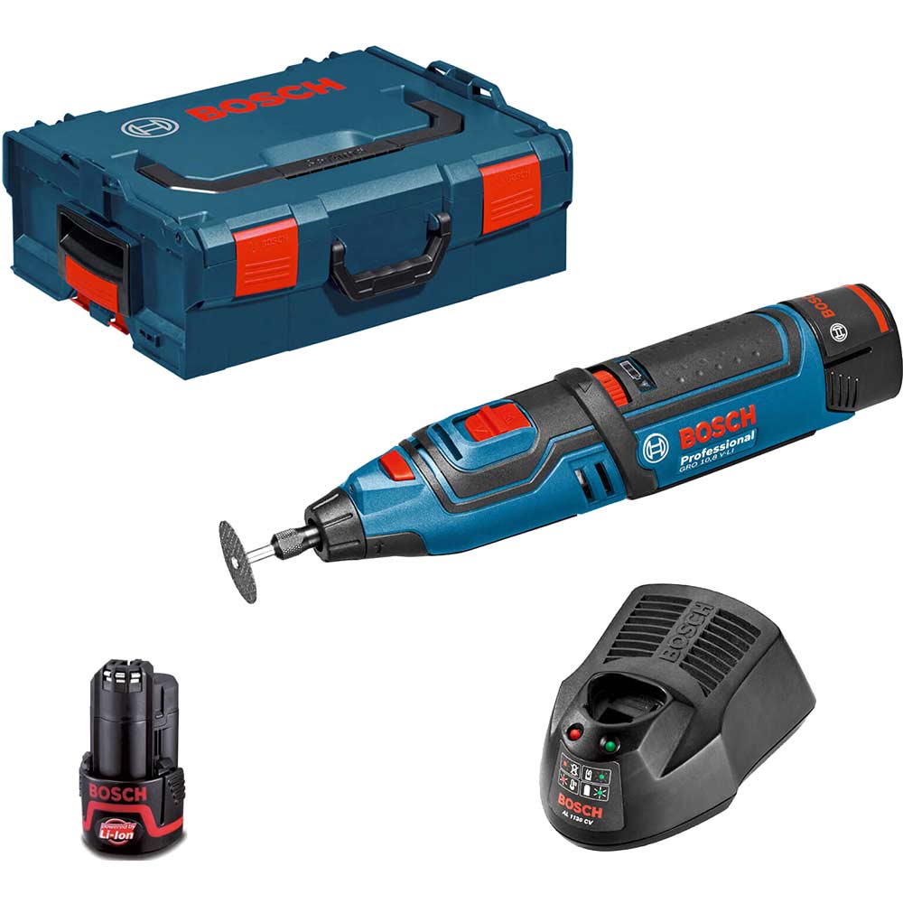 Image of Bosch GRO 10.8 V-LI 10.8v Cordless Multi Tool with Accessories, L Boxx & 2 Lithium Ion Batteries 2ah