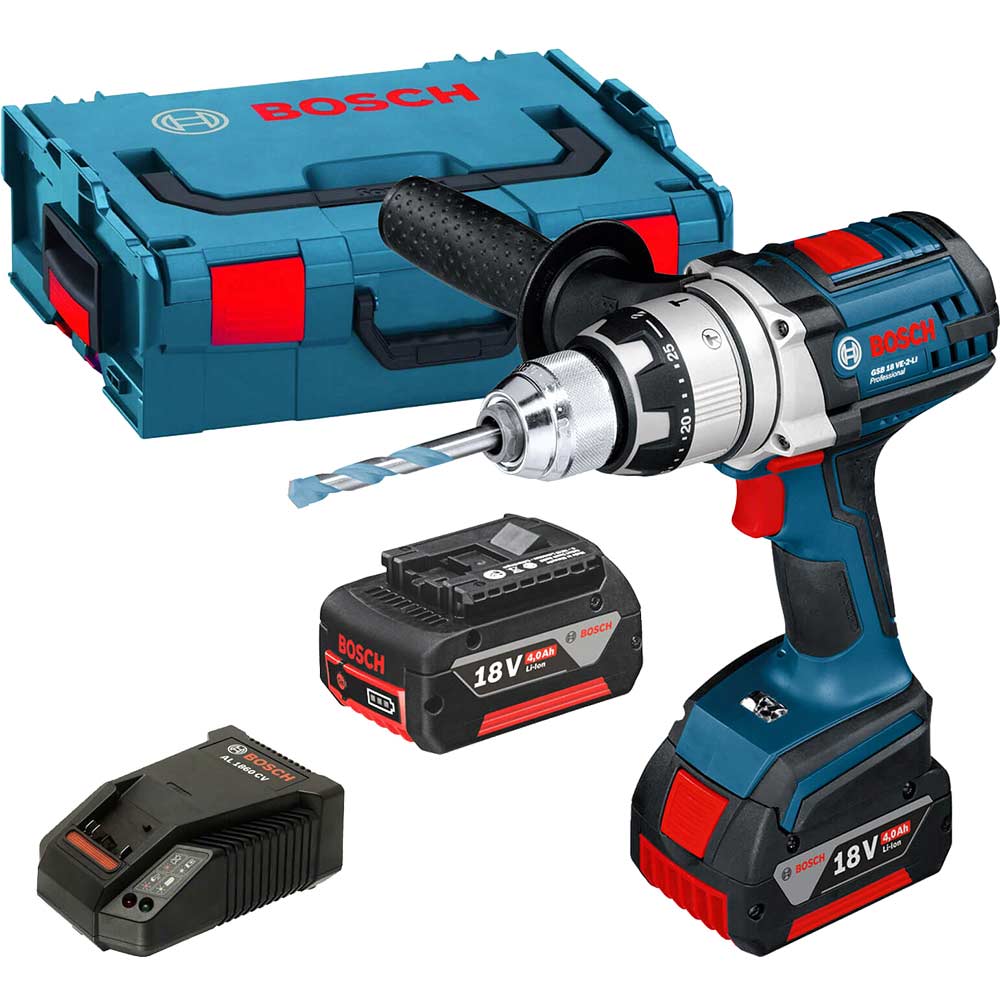 Image of Bosch GSB 18 VE-2-LI 18v Cordless ROBUSTseries 2 Speed Combi Drill with L Boxx & 2 Lithium Ion Batteries 4ah