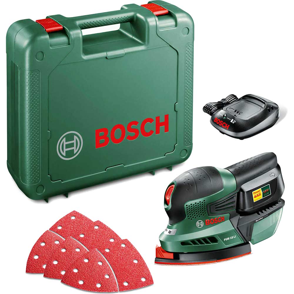 Bosch POWER4ALL PSM 18 LI 18v Cordless Delta Sander with 1 Lithium Ion Battery 2ah