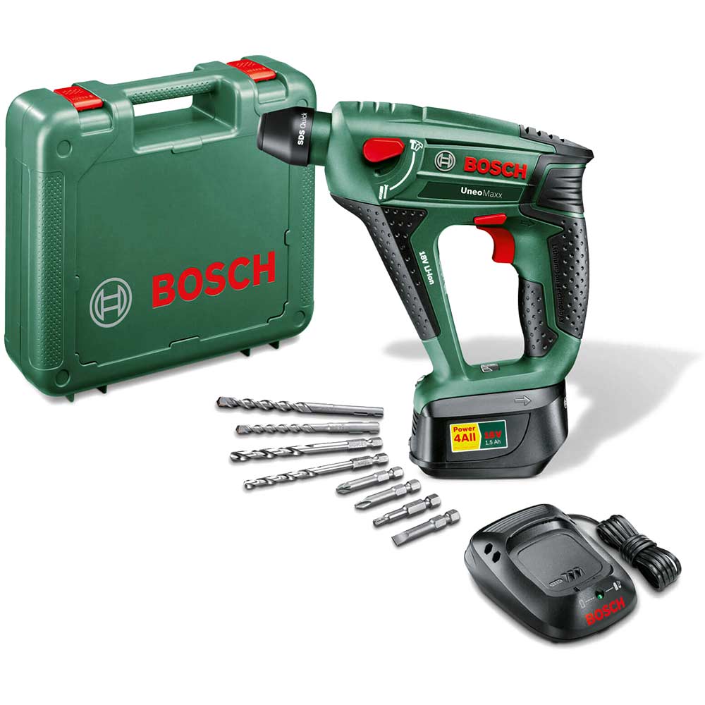 Image of Bosch POWER4ALL UNEO Maxx 18v Cordless 3 in 1 SDS Quick Combi Drill with 1 Lithium Ion Battery 2ah