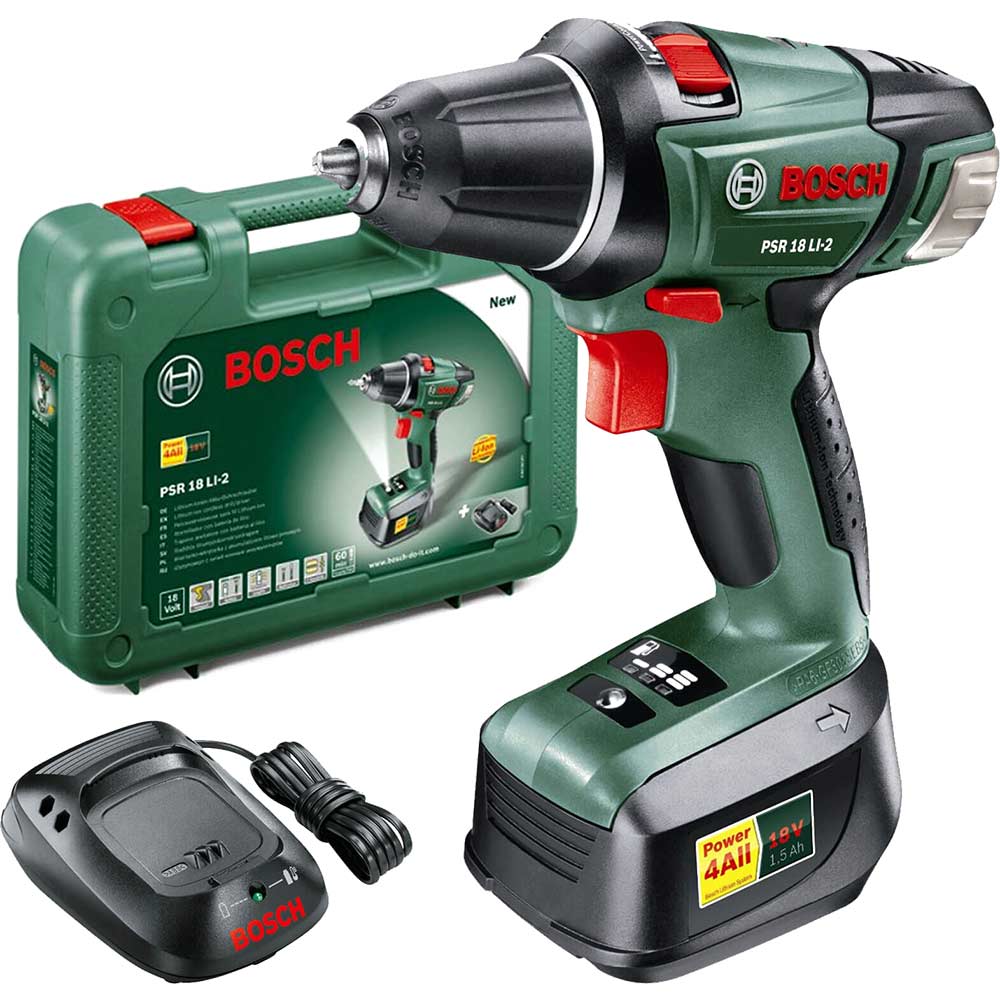 Image of Bosch POWER4ALL PSR 18 LI-2 18v Cordless Compact Drill Driver with 1 Lithium Ion Battery