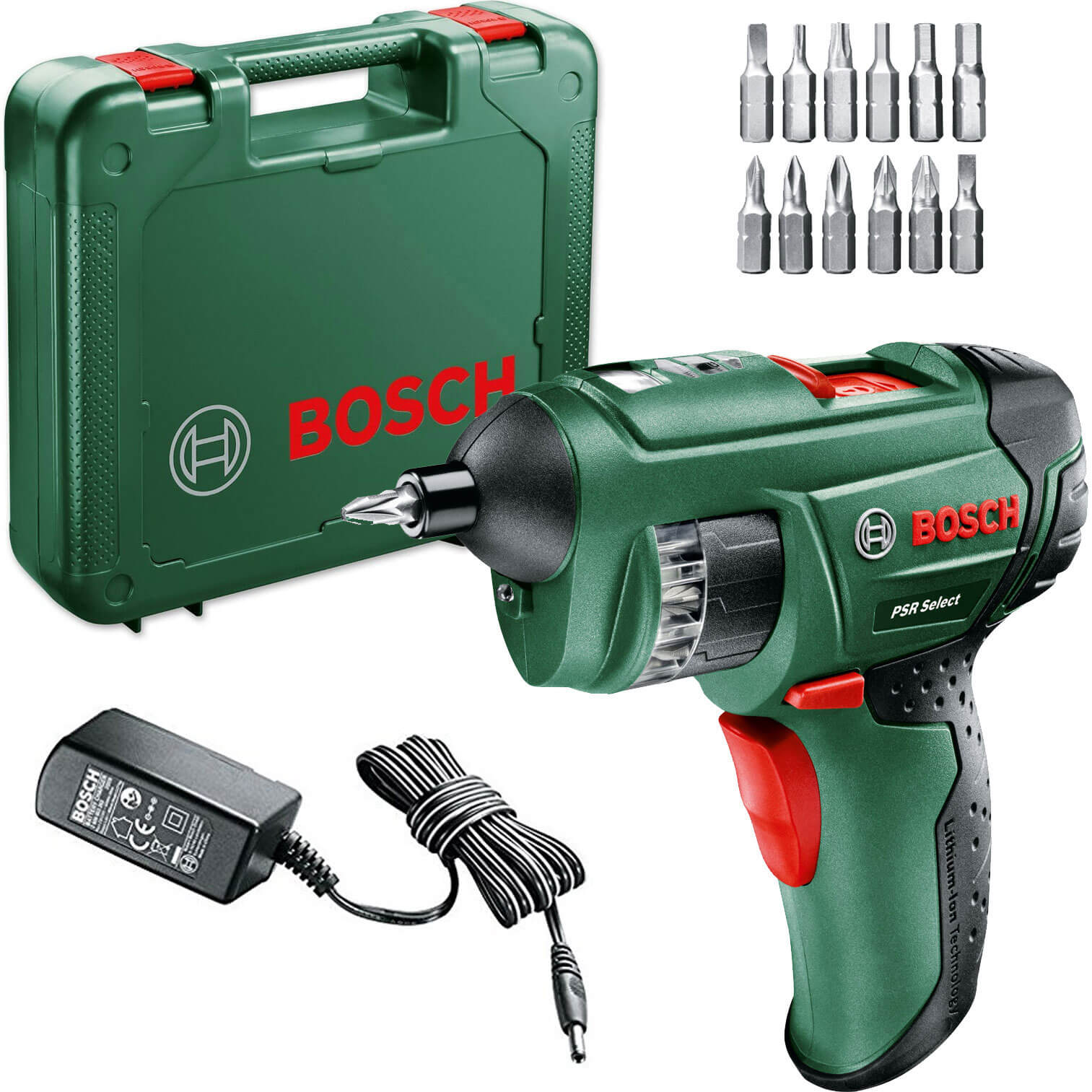 Bosch PSR SELECT 3.6v Cordless Screwdriver with Integral Lithium Ion Battery + 12 Bits