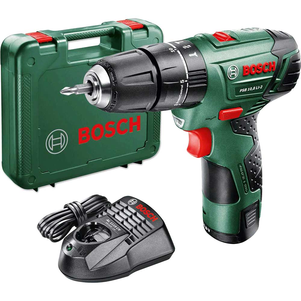 Bosch POWER4ALL PSB 10.8 LI-2 10.8v Cordless 2 Speed Combi Drill with 1 Lithium Ion Battery 1.5ah