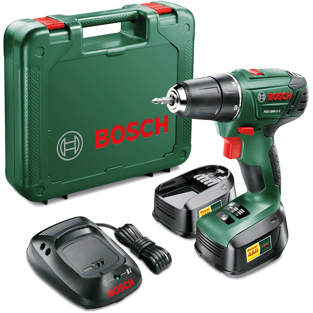 Image of Bosch POWER4ALL PSR 1800 LI-2 18v Cordless 2 Speed Drill Driver with 2 Lithium Ion Batteries 1.5ah