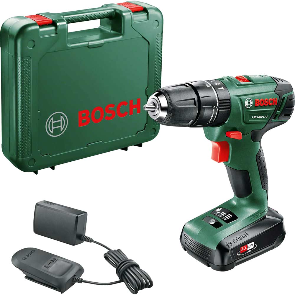 Image of Bosch POWER4ALL PSB 1800 LI-2 18v Cordless 2 Speed Combi Drill with 1 Lithium Ion Battery 1.5ah