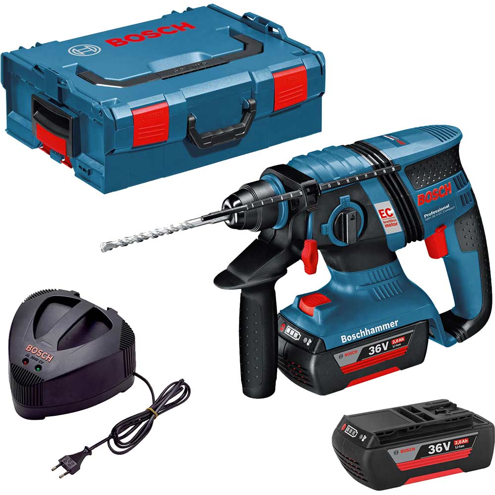 Image of Bosch GBH 36 V-EC 36v Cordless Brushless SDS Plus Hammer Drill with L Boxx & 2 Lithium Ion Batteries 2ah