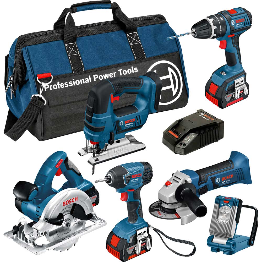 Image of Bosch BAG+6DS 18v Cordless Dynamicseries 6 Piece Power Tool Kit with 3 Lithium Ion Batteries 4ah & LBAG+