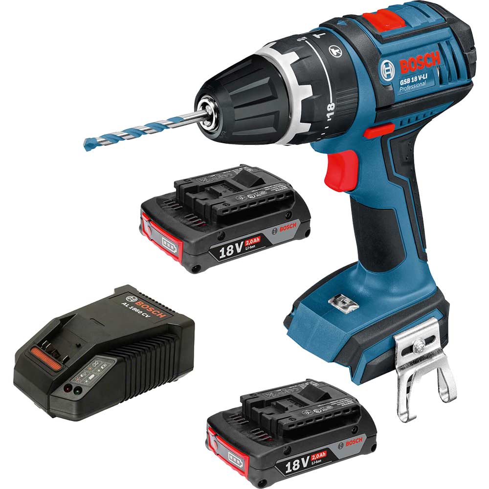 Image of Bosch GSB 18 V-LI 18v Cordless Combi Drill with 2 Lithium Ion Batteries 2.0ah