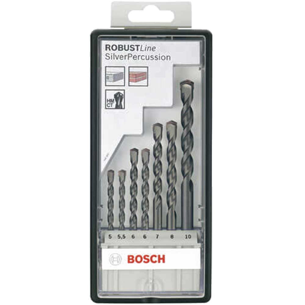 Image of Bosch 7 Piece Silver Percussion Masonry Drill Bit Set in Robust Line Case 5 - 10mm