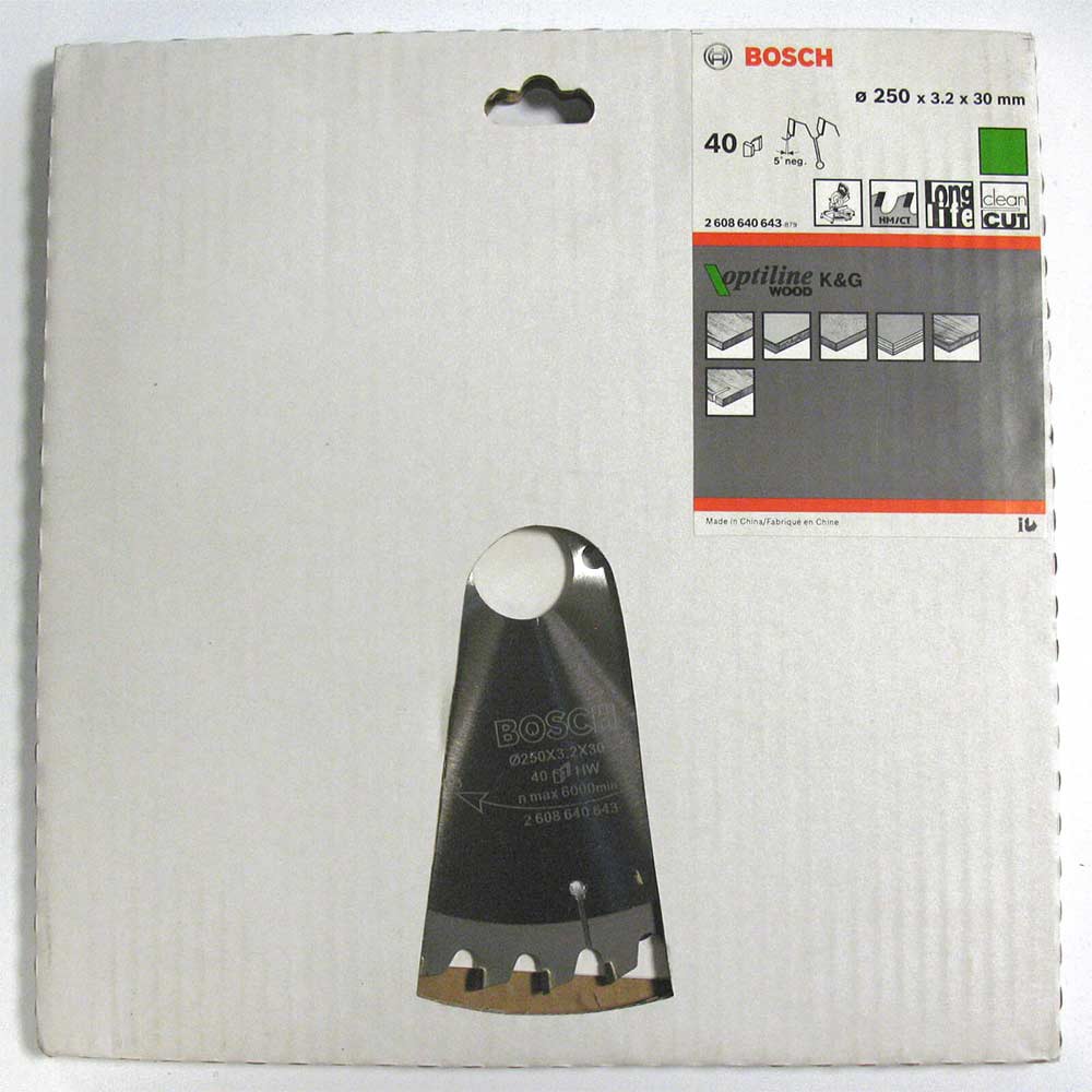 Image of Bosch Optiline Circular Saw Blade 250mm x 40 Teeth 30mm Bore