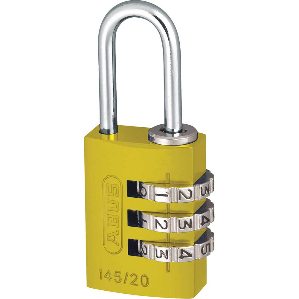 Abus 20mm 145 Series 3 Digit Combination Aluminium Padlock Yellow