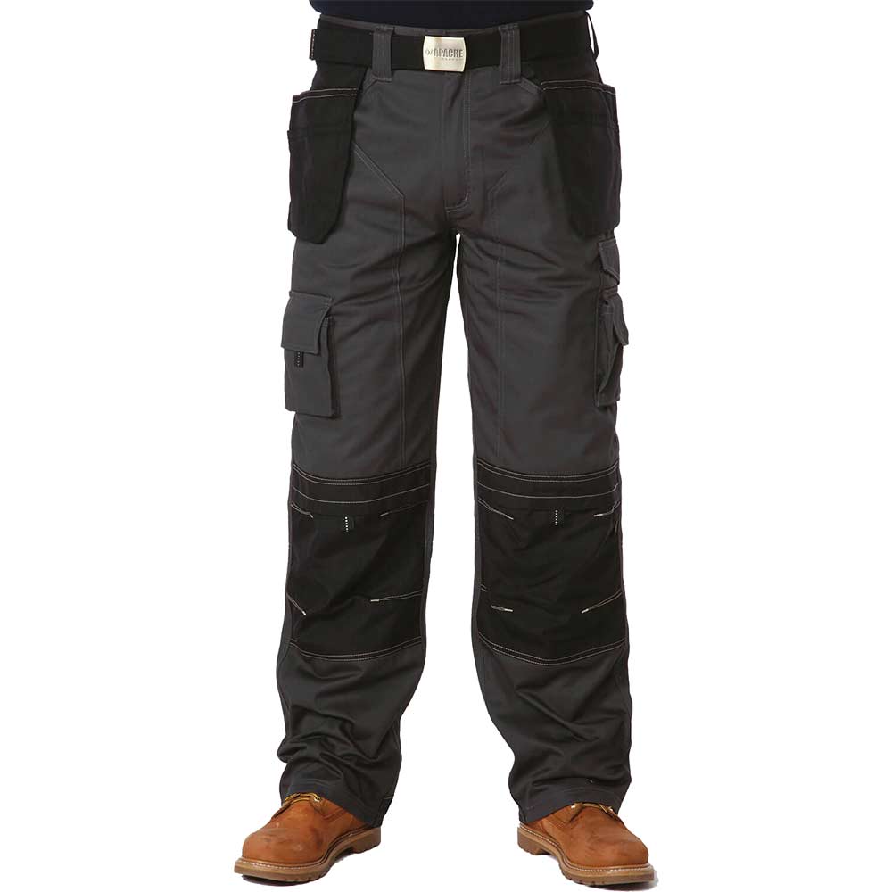 Image of Apache Mens Holster Pocket Work Trousers Black / Grey Waist 34&quot; Leg 31&quot;