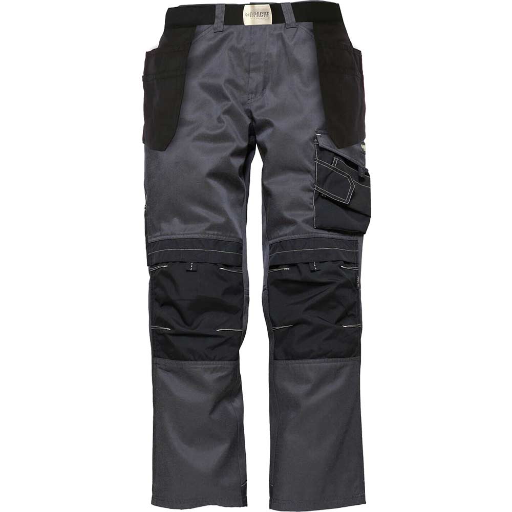 Image of Apache Mens Pro Twill Work Trousers Grey / Black Waist 42&quot; Leg 31&quot;