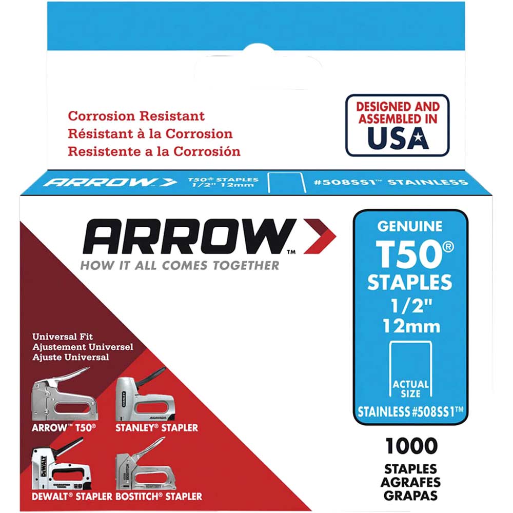 Arrow T50 6mm / 1/4" Stainless Steel Staples Pack of 1000