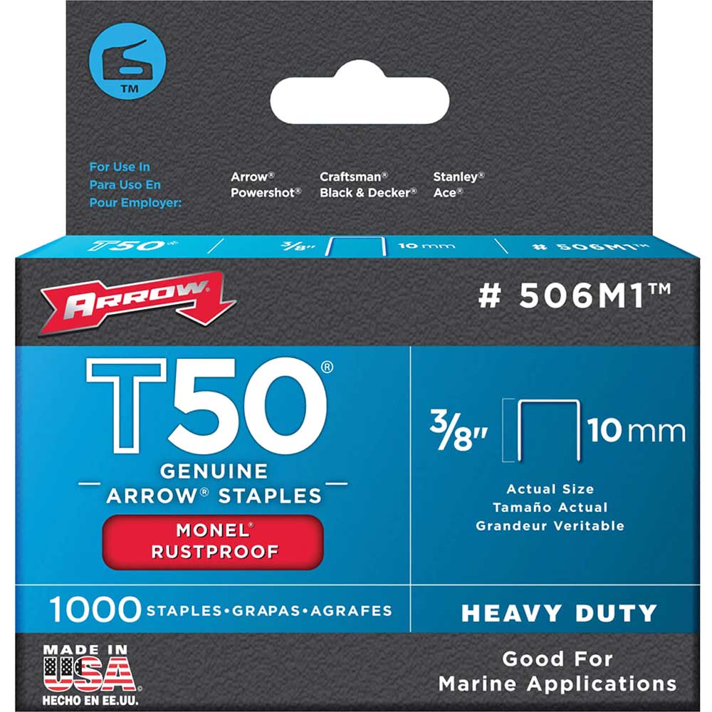 Arrow T50M 506M Monel Staples 10mm / 3/8" Pack of 1000