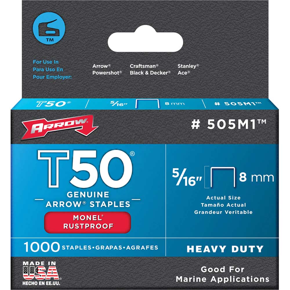 Arrow T50M 508M Monel Staples 12mm / 1/2" Pack of 1000