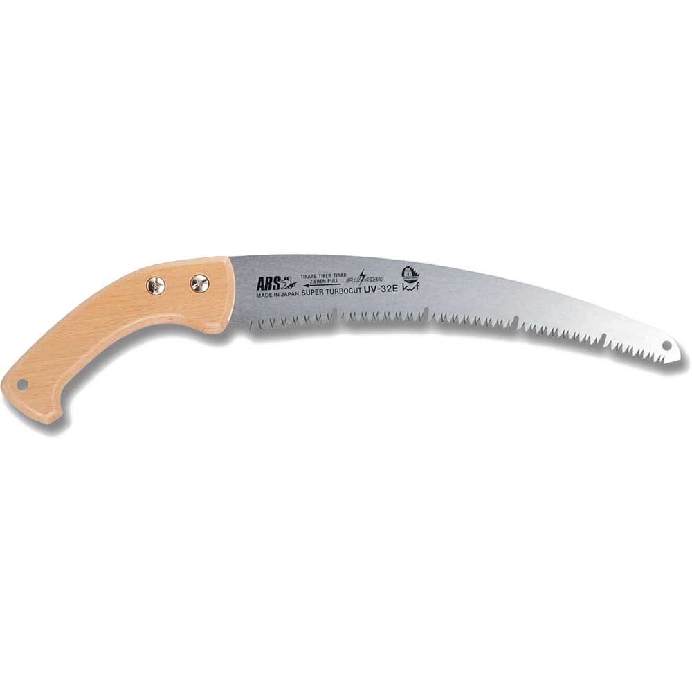 Image of ARS UV-32E-W Pruning Saw with Wood Grip Handle, Sheath & 300mm Super Turbocut Straight Blade Overall 500mm Long