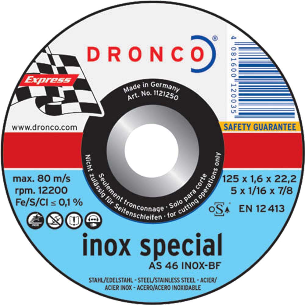 Image of Dronco AS 46 T INOX 230mm x 1.9mm x 22.2mm Bore Angle Grinder Stainless Steel Inox Cutting Discs for Steel
