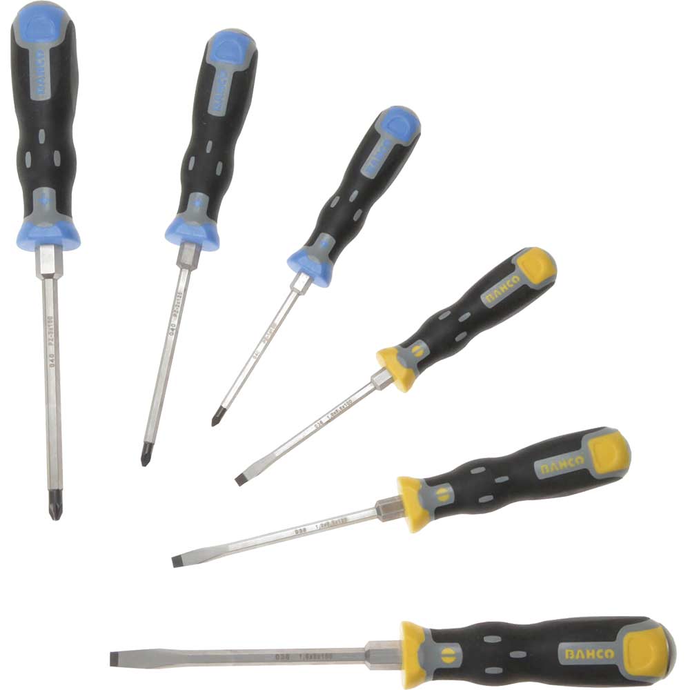 Image of Bahco Tekno+ 6 Piece Slotted & Pozi Screwdriver Set with Through Shank