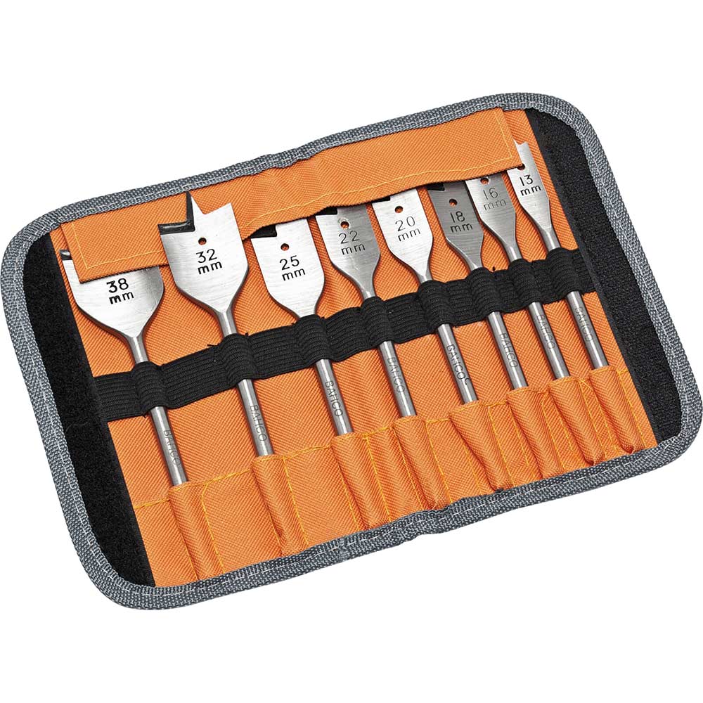 Image of Bahco 8 Piece Flat Bit Set 13 - 38mm In Roll Wallet