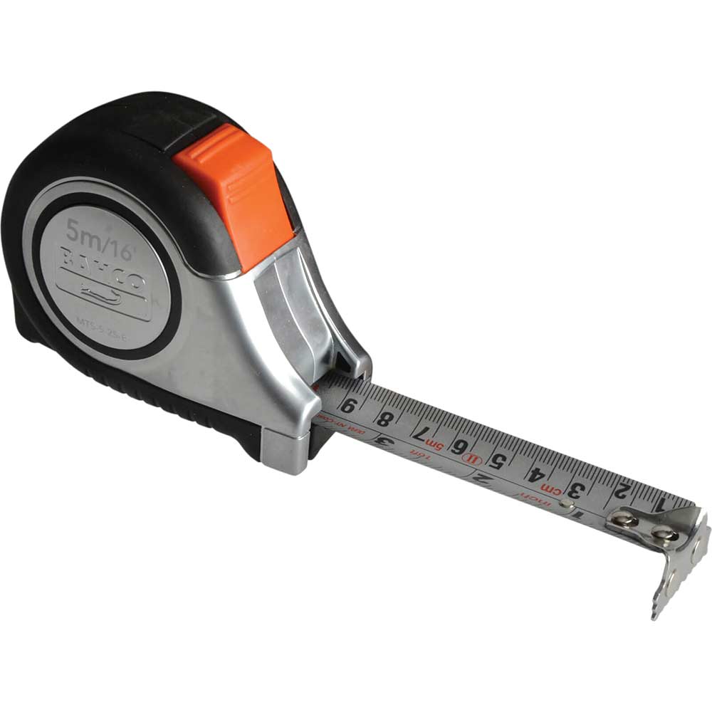 Image of Bahco Stainless Steel Blade Auto Lock 5 Metre / 16 Feet Tape Measure with Magnetic Tip