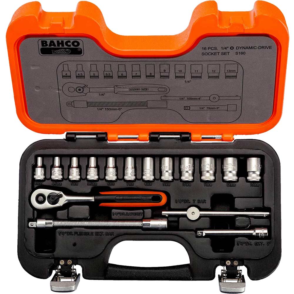 Image of Bahco S160 16 Piece 1/4&quot; Square Drive Socket Set