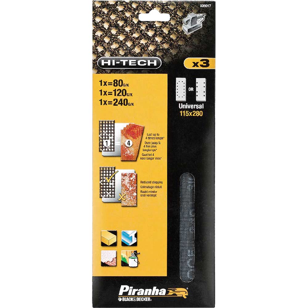 Image of Black & Decker X39012 Piranha Anti Clog 115 x 280mm 1/2 Sheet Mesh Sanding Cloth 240g Pack of 3 for all Non Velcro 1/2 Sheet Sanders