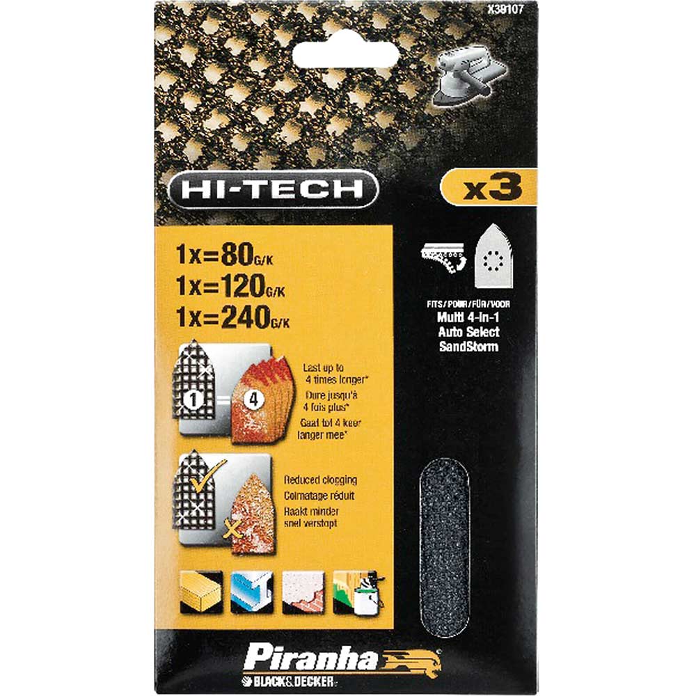 Image of Black & Decker X39097 Piranha Anti Clog Mesh Sanding Cloth 120g Pack of 3 for Velcro Multi Sanders