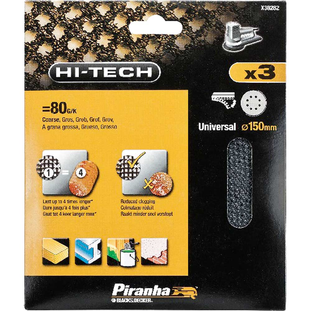 Image of Black & Decker X39292 Piranha Anti Clog 150mm Mesh Sanding Cloth 1 x 80, 2 x 120 for all Disc Sanders