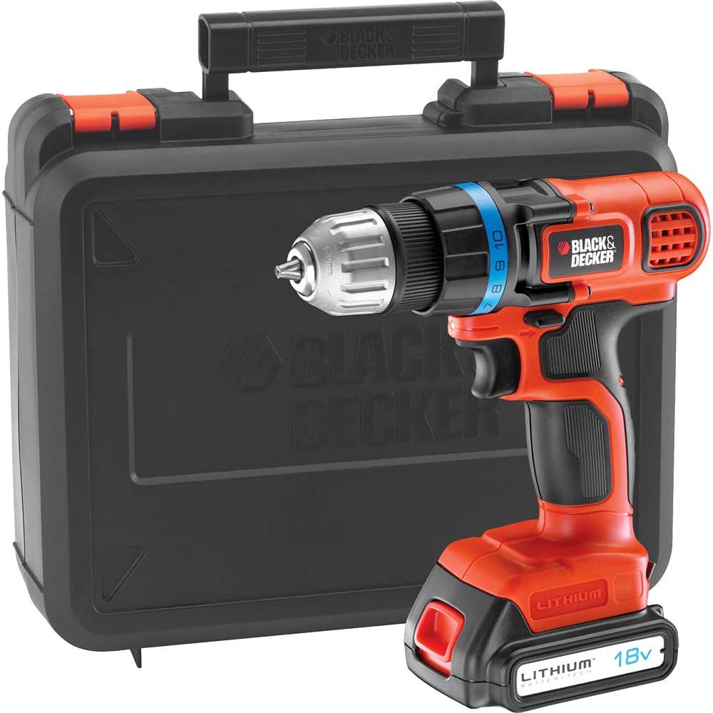 Image of Black & Decker EGBL18K 18v Cordless Drill Driver with 1 Lithium Ion Battery 1.5ah with 2nd Battery Worth £62.95
