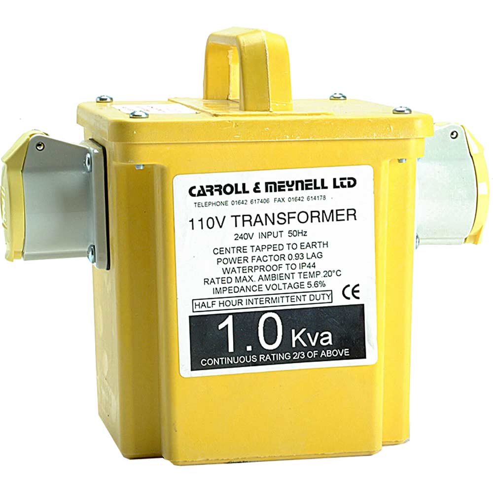 Image of Carroll & Meynell 1.5Kva 240v to 110v Step Down Portable Site Power Tool Transformer with 2 16amp Sockets