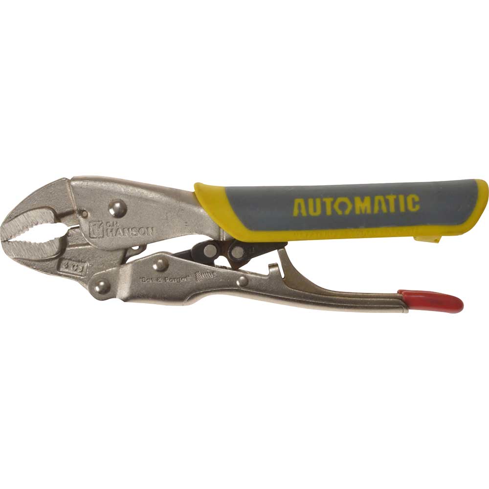 Image of Hanson Automatic Locking Pliers Curved Jaw Soft Grip Handle 150mm / 6&quot;