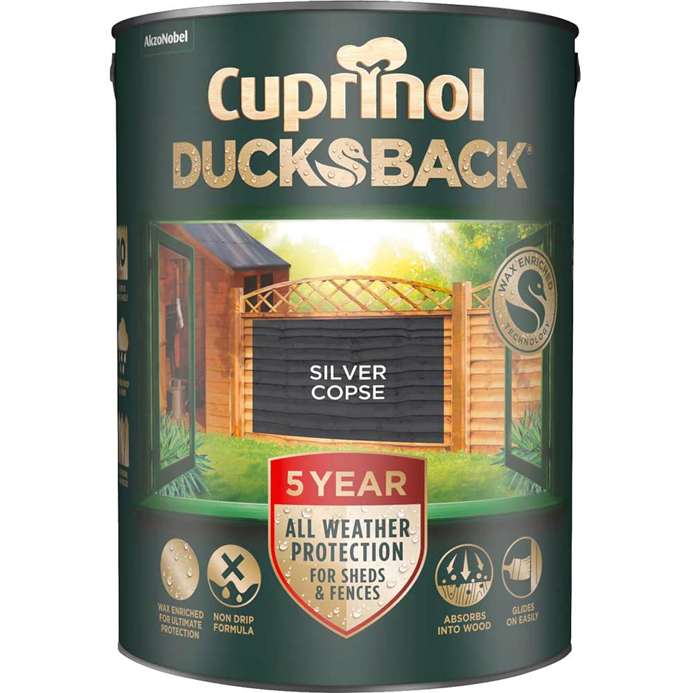 Cuprinol 5 Year Ducksback Waterproof for Sheds & Fences Silver Copse 5 Litre