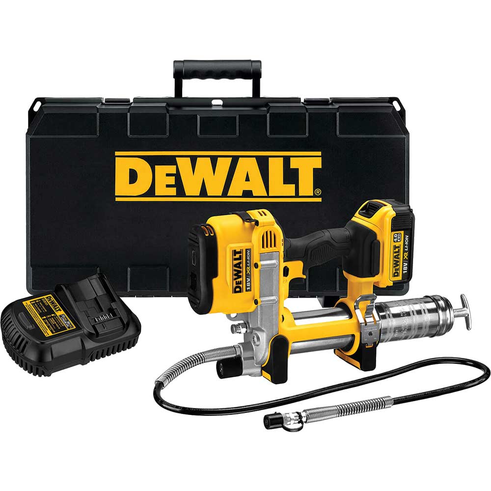 Image of Dewalt DCGG571M1 18v Cordless XR Grease Gun with 1 Lithium Ion Battery 4ah & Kitbox