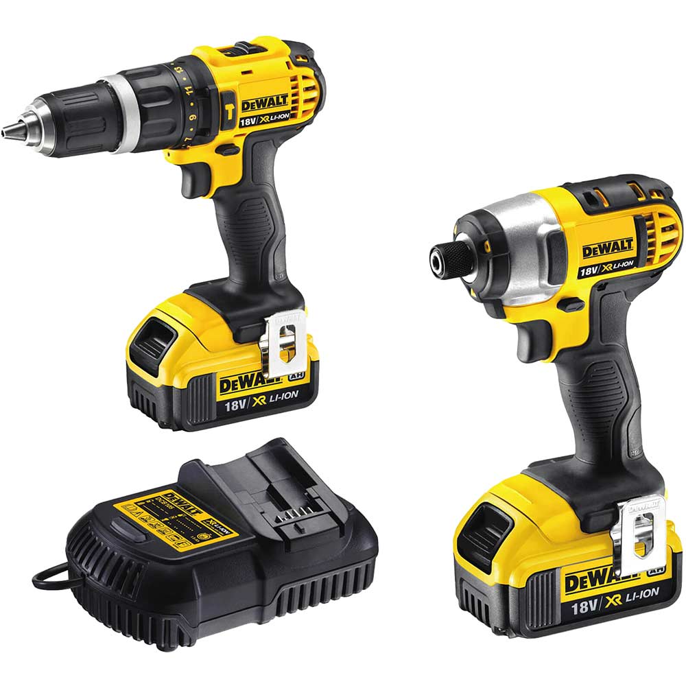 Image of DeWalt DCK285M2 18v Cordless XR Compact Combi Drill & Impact Driver with 2 Lithium Ion Batteries 4ah