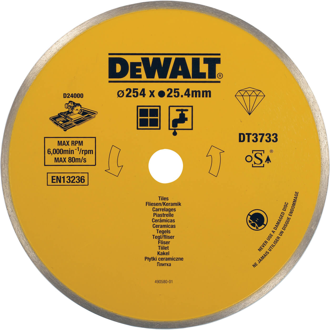 DeWalt DT3733 Ceramic Diamond Tile Saw Blade 254mm x 25.4mm