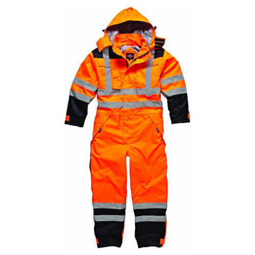 Dickies High Vis Waterproof Safety Coverall Orange / Navy Large