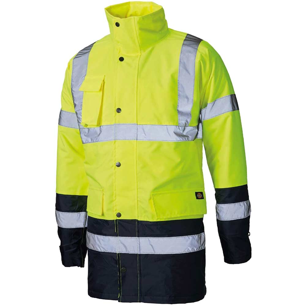 Image of Dickies Hi Vis Two Tone Parka Safety Jacket Yellow / Navy Medium