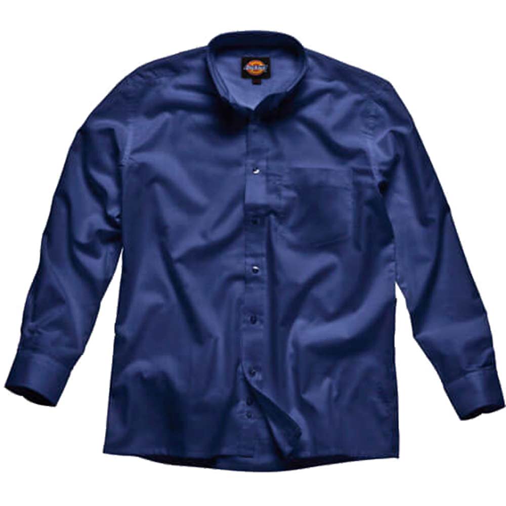 Dickies Mens Oxford Weave Shirt Long Sleeve Navy Blue 16" Collar