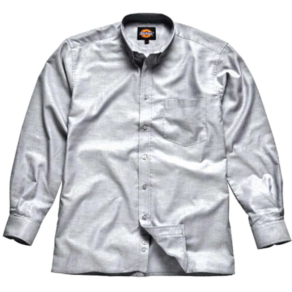 Dickies Mens Oxford Weave Shirt Long Sleeve Silver Grey 15" Collar