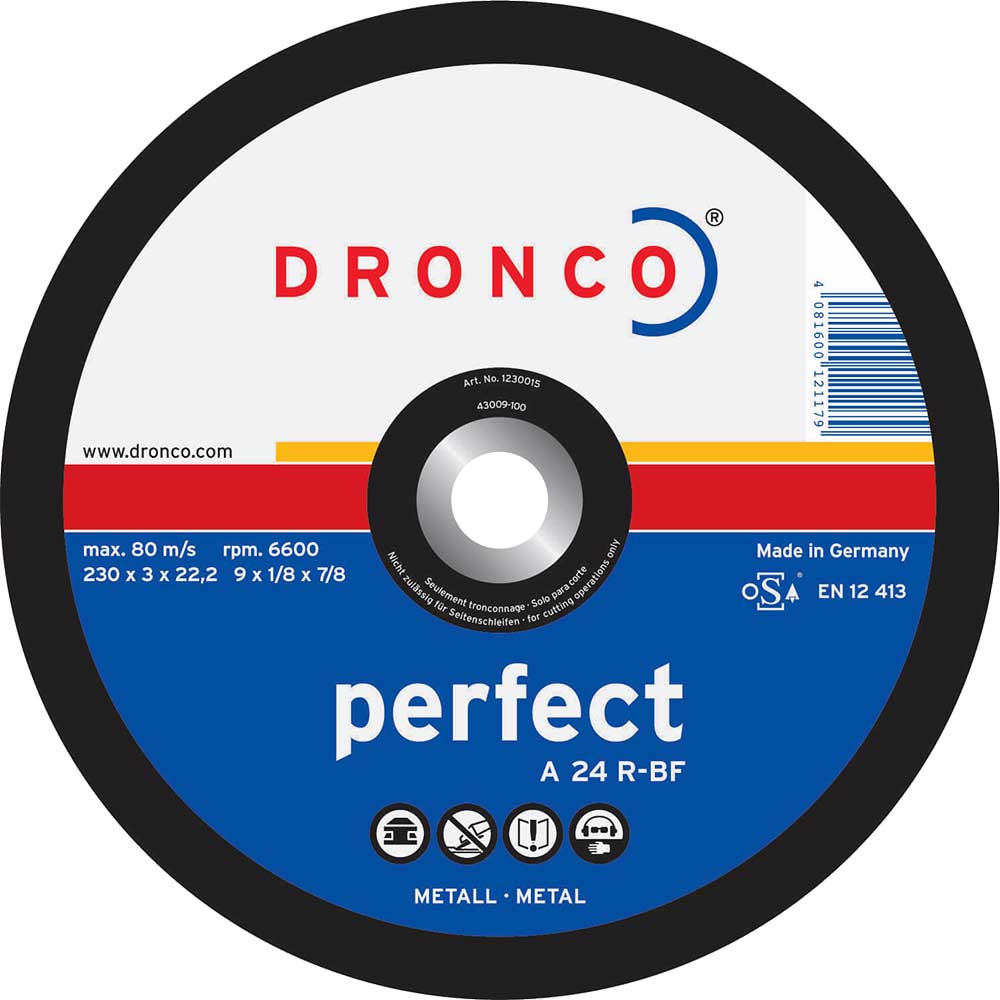 Dronco A 24 R PERFECT 115mm x 3mm x 22mm Bore Angle Grinder Flat Cutting Disc for All Metals