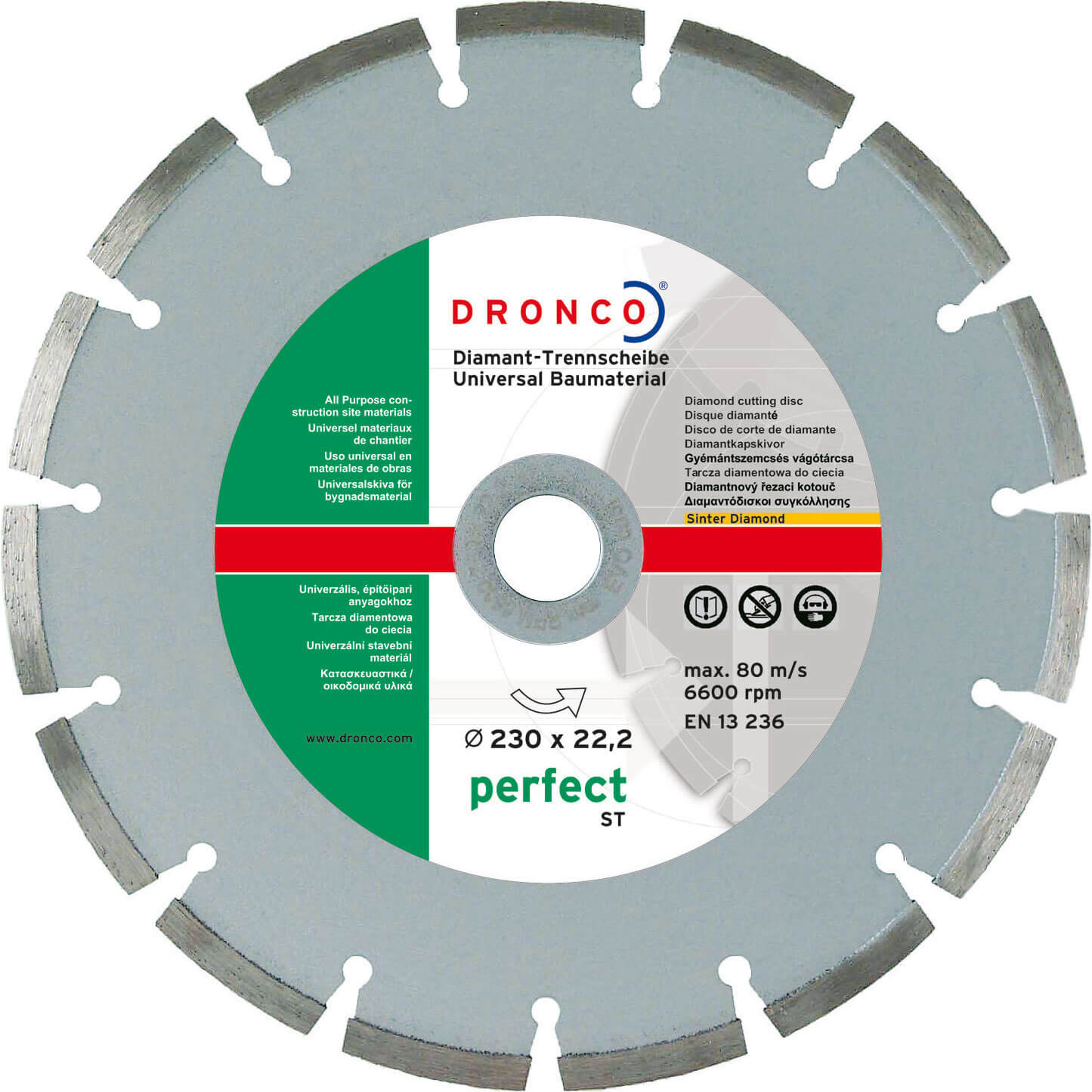 Dronco PERFECT ST 115mm x 22.2mm Bore Diamond Dry Cutting Disc For Construction Materials