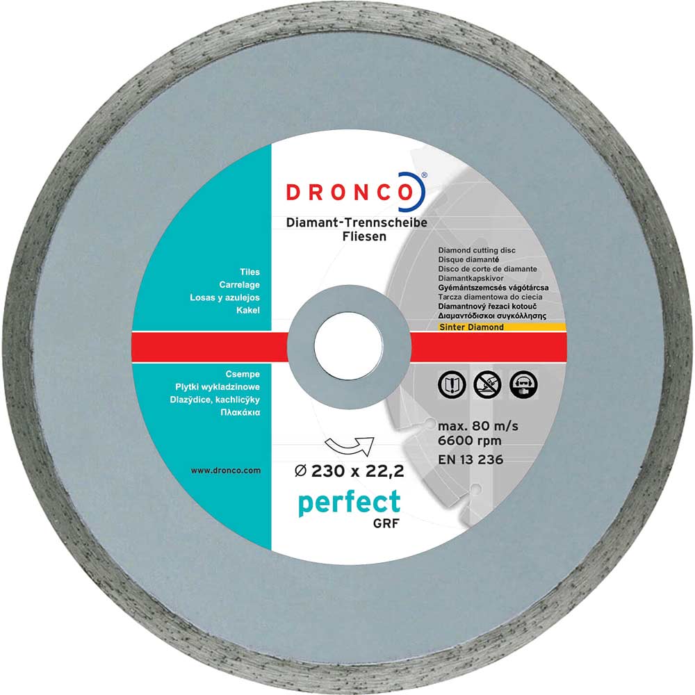 Image of Dronco PERFECT GRF 200mm x 25.4mm Bore Angle Grinder & Tile Saw Diamond Dry Cutting Disc for Tiles